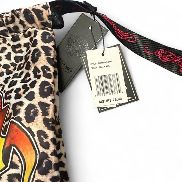 NWT Ed Hardy Eternal Love Leopard Print Drawstring Backpack NWT Red Rhinestones - Picture 7 of 11